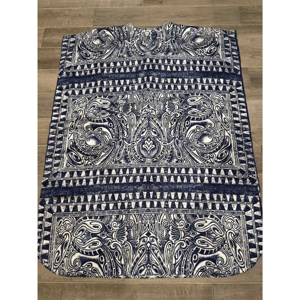 Winlar Navy White Caftan Cover Up One Size Boho Resort Tunic Top Cruise Poolside